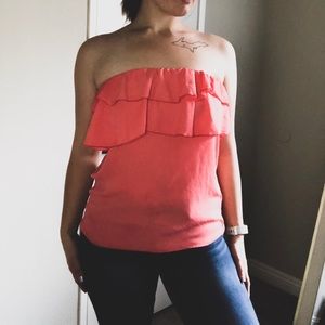 Pink Strapless Top with Ruffles